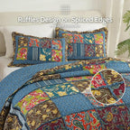 Yvooxny Queen Quilt Set Reversible Paisley Queen Size Quilted Bedspread Coverlet Set Country Farmhouse Cottage Quilted Bedding Set with Pillowcases for All Seasons, Queen Size, 98 * 90 Inches