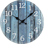 Plumeet Small Wall Clock, 10'' Frameless Wooden Wall Clocks with Silent Quartz Movement, Rustic Coastal Country Village Clocks Decorative for Kitchen Bedroom Living Room, Blue