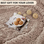 L'AGRATY Chunky Knit Blanket Throw: 60''x80'' Chenille Chunky Knitted Throw Blanket for Bed Couch - Handmade Thick Big Cable Knit Blanket - Large Crochet Rope Blanket for Home Decor(Light Taupe)