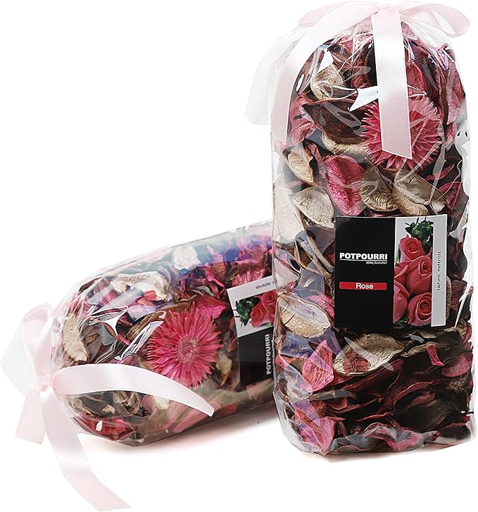 Qingbei Rina Pink Potpourri Bags,Rose Scented Potpourri Dried Flowers, Decorative Bowl Vase Fillers,Home Fragrance Sachet,2 Bags-8.4oz