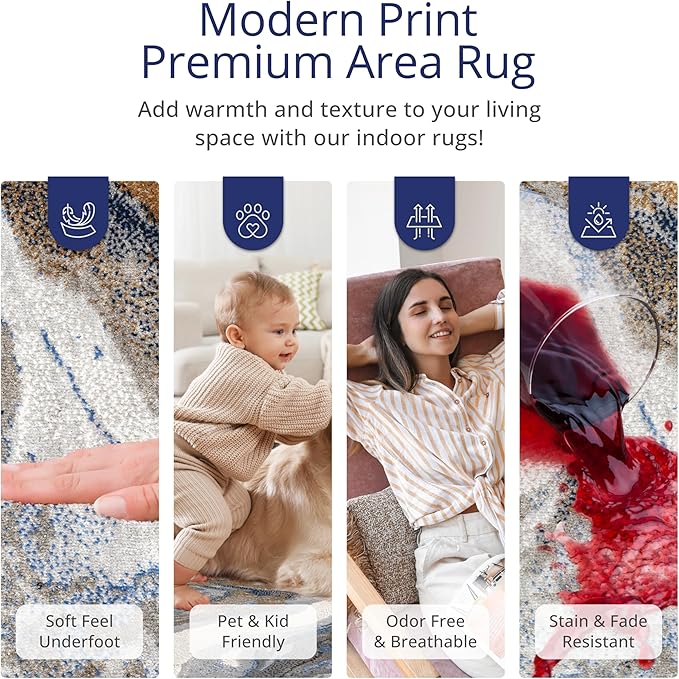 Abani Rugs Abstract Design 2'x3' Bedroom Rug - Grey, Brown & Blue Modern Multi-Dimensional Washable Area Rug