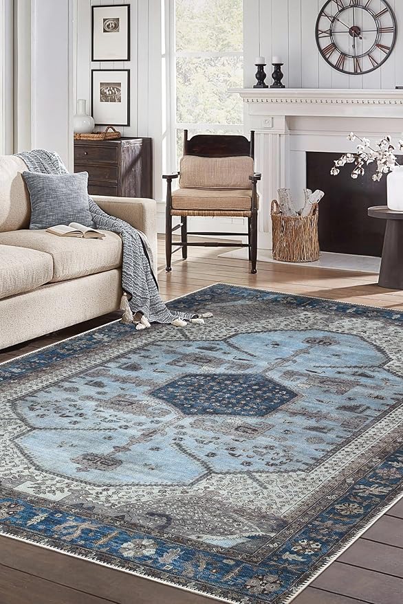 Keen Home Design 10x14 Rug - Machine Washable Area Rug with Non-Slip Backing, Ideal for Living Room, Dining Room, Bedroom - Vintage, Easy Clean, Durable, Low Pile Rug - (9'7" x 14')