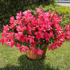Artificial Flowers for Outdoors, 3 Bundles Fake Silk Azalea Bouquet Faux Flower Plants Outside Decoration UV Resistant Realistic Fake Flowers for Planter Front Door Patio Garden Walkways Home, Hotpink