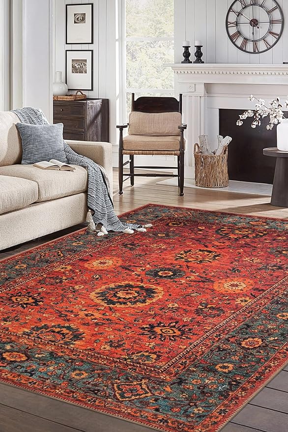 Keen Home Design 4x6 Rug - Machine Washable Area Rug with Non-Slip Backing, Ideal for Living Room, Dining Room, Bedroom - Vintage, Easy Clean, Durable, Low Pile Rug - (4' x 6')