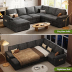 108 Inch Sectional Sleeper Sofa with Pull Out Bed,U Shaped 7 Seat Modular Sectional Sofa with Storage,Sectional Couches for Living Room,Cloud Modular Couch,Removable Sofa Cover,Dark Grey