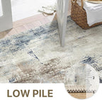 Area Rugs 3x5 Machine Washable Rug for Bedroom Living Room, Large Modern Abstract for Dining Room, Indoor Low Pile Carpet Soft Rugs with Non Slip Rubber Backing, Abstract Blue Gray