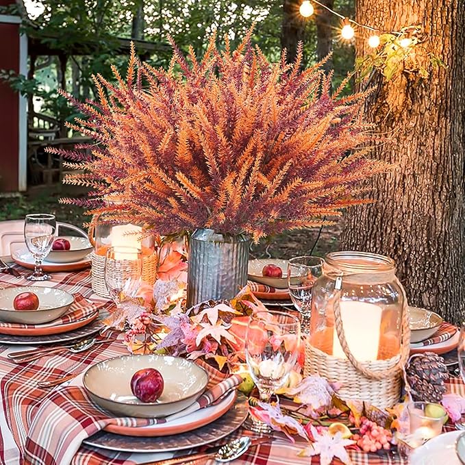 Krissing 40 Pcs Artificial Fall Flowers for Outdoors UV Resistant Artificial Fall Lavender Outdoor Flowers Fake Greenery Shrubs for Home Indoor Outside Garden Patio Porch Fall Decor
