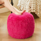 XeGe Fluffy Faux Fur Inflatable Pouf Ottoman, Soft Fuzzy Foot Stool Anti-Slip, Plush Foldable Foot Rest Floor Pouf for Kids Girls Adult, Cute Round Ottoman Cushion Living Room Bedroom, Hot Pink