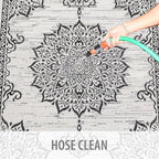 CAMILSON Outdoor Rug, 8x10 Medallion White Black Modern Area Rugs for Indoor and Outdoor Patios, Kitchen and Hallway Mats, Washable Porch Deck Outside Carpet (Medallion White, 8 x 10)