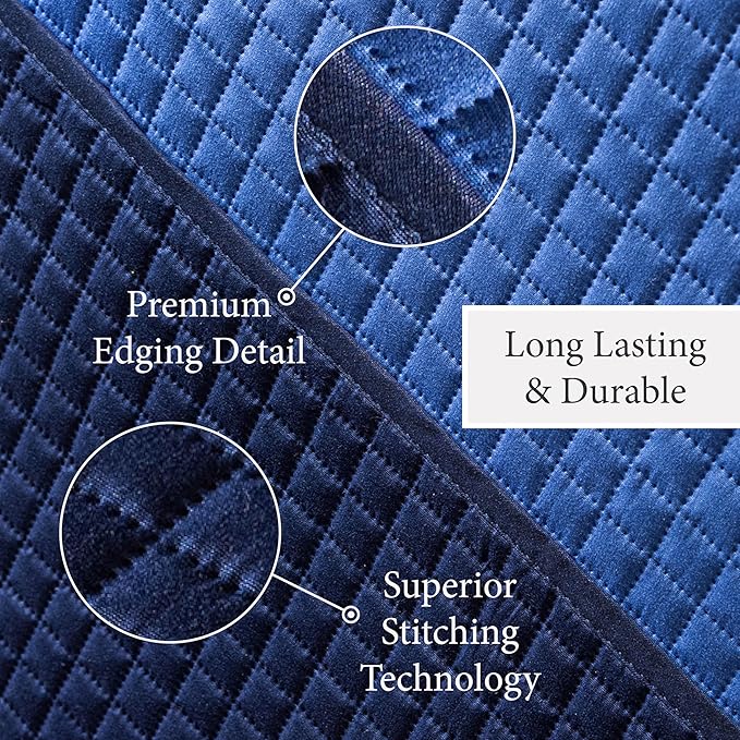 Vianney King Size Comforter 110x93 Inches Reversible Lightweight Quilt Blanket in Electric Blue and Navy Blue with Geometric Square Pattern for Stylish All-Season Bedding