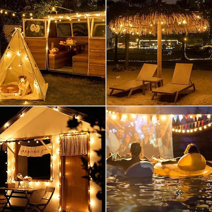 Outdoor String Lights 150FT with Remote Dimmer, G40 Globe LED Patio Lights with 75 Edison Plastic Bulbs(4 Spare), Waterproof Connectable Hanging Lights for Backyard Porch Balcony Yard Deck Party Decor