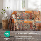 Boho Throw Blanket for Couch Sofa Bed, 100% Cotton Woven Quilt with Tassel 60”x80”, Super Soft Muslin Blanket with Floral Printed, Decorative Reversible Bed Blanket/Cover for All Seasons