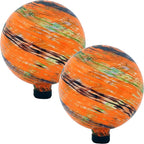 Sunnydaze 10-Inch Gazing Ball for Garden - Glass Gazing Globe for Outside - Garden Orb Yard Decor - Sunset Sky - Set of 2