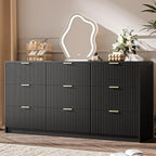 Black Dresser for Bedroom, 9 Drawer Double Dresser, Modern Chest of Drawers for Bedroom, Living Room, Entryway and Closet, 63" L x 15.7" D x 31.5" H