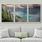 SIGNWIN 3 Piece Framed Canvas Wall Art Foggy Mountains Canvas Prints Home Artwork Decoration for Living Room,Bedroom - 16"x24"x3 White