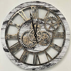 The Gears Clock The Original Real Moving Gear Wall Clock Vintage Industrial Oversized Rustic Farmhouse (24 inch (60cm), Vintage Grey and White)