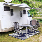 GENIMO Outdoor Rug 3' x 5' Waterproof for Patios Clearance, Reversible Outdoor Plastic Straw Camping Rug Carpet, Large Area Rugs Mats for RV, Camper, Deck, Balcony, Porch, Beach, Navy Blue&White