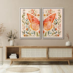 SIGNFORD Framed Canvas Print Wall Art Set Whimsical Butterfly and Florals Colorful Nature Illustration Modern Art Decorative Nordic Nature for Living Room, Bedroom, Office - 16"x24"x2 White