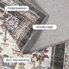 GENIMO 8x10 Area Rugs for Living Room, Machine Washable Non Slip Vintage Rugs, Low Pile Lightweight Chenille Print Rug for Bedroom, Dining Room, Home Office, Slate Gray