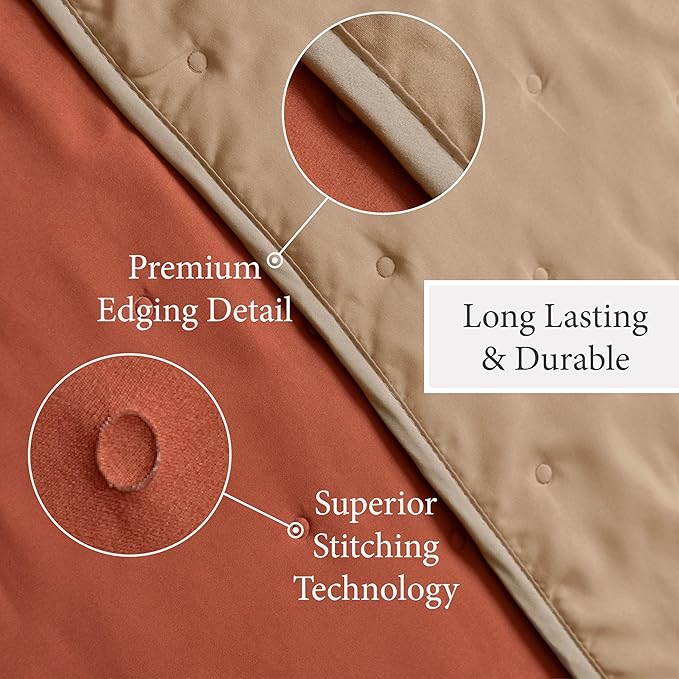 Vianney King Size Comforter Novo Terracotta Reversible Lightweight Quilt Blanket 110x93 inches Soft Cozy Bedding in Reddish Brown and Light Brown