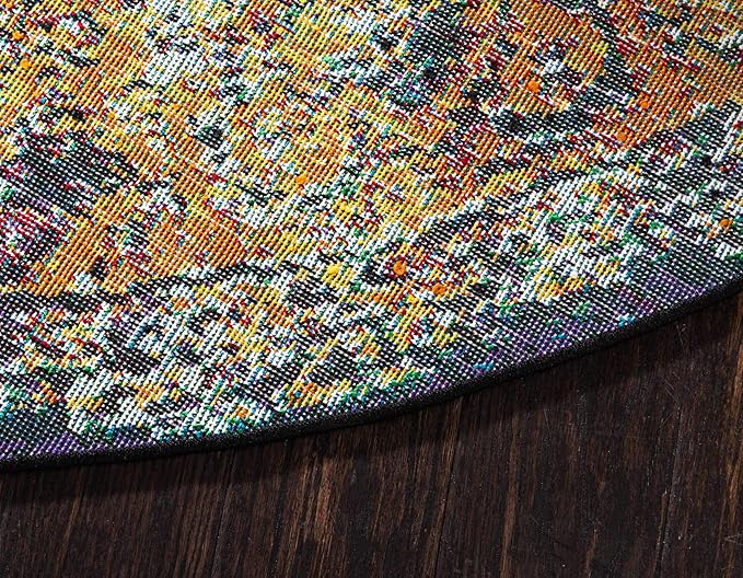 Unique Loom Rosso Collection Vintage, Traditional, Bohemian, Geometric, Border, Distressed, Southwestern Area Rug, 8 ft x 8 ft, Orange/Black