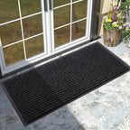 Yimobra Front Door Mat Outdoor Indoor Entrance, 100% Waterproof All-Season All Weather Doormat, Welcome Matt Outside Entry, Non Slip, Low Profile, Heavy Duty Patio Porch Floor Mats,47 x 24,Black Grey