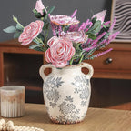 Enra Vintage vase with Handle,Blue and White Ceramic Decorative Flower vase, Chinoiserie Floral Vase,Large Rustic Vases for Home Decors, Living Room, Bookshelf, Office,7.8 in