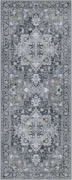 GENIMO 2x10 Runner Rugs for Hallway, Machine Washable Non Slip Vintage Rugs, Low Pile Lightweight Soft Print Rug for enrtyway, Corridor, Home Office, Kitchen,Dark Gray