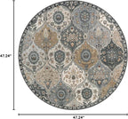 Lahome Moroccan Trellis Washable Round Rugs, Non-Slip Soft Round Rug 4ft Ultra-Thin, Small Vintage Circle Carpet for Entryway Kitchen Bedroom Nursery Bathroom, Grey