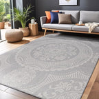 Medallion Outdoor Rug 8x10 Washable Outside Carpet for Indoor Patio Porch Waterproof Easy Cleaning Non Shedding Area Rugs Gray 8 x 10