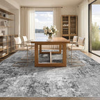 Tortania Washable 10x12 Area Rug for Living Room: Modern Abstract Neutral Large Soft Thin Rugs - Non Slip Indoor Carpet for Bedroom Dining Room Office Nursery Home Floor Decoration - Grey