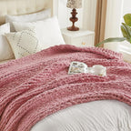 Carriediosa Chunky Knit Throw Blanket 50" X 60", 100% Hand Made Large Chenille Loop Yarn Soft Fluffy Throws for Couch Sofa Bed, Big Crochet Cozy Heavy Thick Cable Woven Blanket, Mauve
