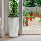 Worth Garden 22.5" H. Plastic Planters - Set of 2 Silver Color Tall Conical Plant Pots for Indoor Outdoor Use - Decorative Lightweight Flower Pots for Front Porch, Patio, Deck - 12.5" Dia x 22.5" H