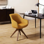 Art Leon Desk Chair No Wheels - Mid Century Modern Office Chair, Swivel Accent Chair with Oak Wood Legs, Fabric Upholstered Arm Chair, Yellow