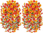 Artificial Faux Fall Hanging Flowers Plants for Outdoor Decor,2 PCS Fake Silk Morning Glory with Eucalyptus UV Resistant Realistic Vine for Wall Home Porch Patio Balcony Yard Decor,Yellow and Orange