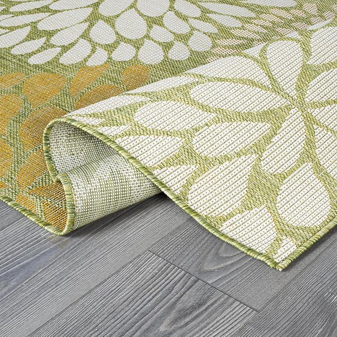 Beverly Rug Outdoor Rug 5x7 Modern Exotic Tropical Leaf Area Rugs for Indoor and Outdoor Patio Deck Porch Garden Water Resistant Washable Outside Carpet (5 x 7 Green)