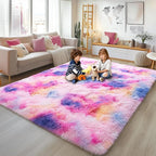 9x12 Large Area Rugs for Living Room, Ultra Fluffy Plush Rug for Living Room Bedroom, Thick Fluffy Carpet for Girls Boys Kids Room, Non Slip Dorm Rug for Home Decor Aesthetic, Dark Rainbow
