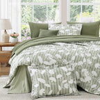 Queen Comforter Set -7 Pieces Sage Green Floral Comforter Set for All Seasons, Bed in a Bag Queen with Botanical Flowers Comforter, Sheets, Pillowcases & Shams