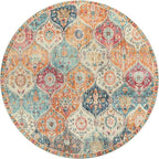 Lahome Moroccan Trellis Washable Round Area Rug, Round Rug 5ft Soft Non-Slip, Non-Shedding Distressed Circle Carpet for Bedroom Living Room Bathroom Nursery Kitchen, Cream/Multi