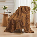 Carriediosa Chunky Knit Throw Blanket 50" X 60", 100% Hand Made Large Chenille Loop Yarn Soft Fluffy Throws for Couch Sofa Bed, Big Crochet Cozy Heavy Thick Cable Woven Blanket, Light Brown