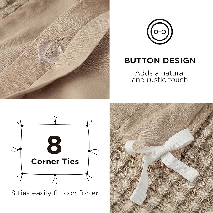 Bedsure Cooling Waffle Duvet Cover King - Cotton Blend Rayon Derived from Bamboo Duvet Cover Set for Hot Sleepers, Breathable Bedding Set with a Vintage Charm, 3 Pieces (Taupe, King, 104"x90")