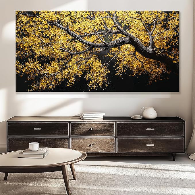 TAIJXAGSG Large Canvas Wall Art Decor For Living Room Pictures Gold Tree Wall Art Decoration Abstract Tree Plants Artwork Wall Art Modern Painting Pictures For Bedroom Home Kitchen Office 29"X 58"