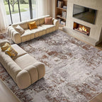 Tortania Washable 9x12 Area Rug for Living Room: Modern Abstract Neutral Large Soft Thin Rugs - Non Slip Indoor Carpet for Bedroom Dining Room Office Nursery Home Floor Decoration - Brown