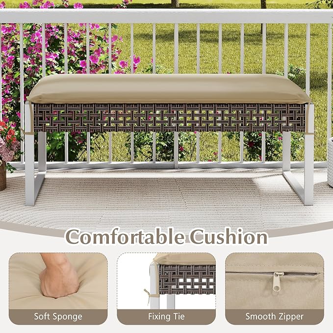 Tangkulka Outdoor Ottoman, Patio Rattan Heavy Duty Wicker Footrest with Soft Cushion & Metal Frame, Extra Seating, for Porch, Backyard, Lawn and Poolside (1)