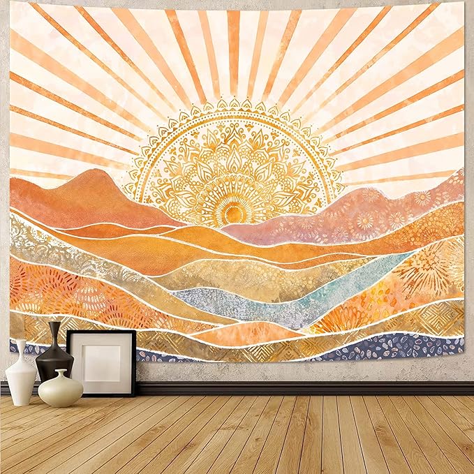 Lunerfex Bohemian Mandala Sunrise Wall Tapestry, Abstract Mountain Scenery Tapestries for Home Decor, Boho Tapestry 80x60 Inch
