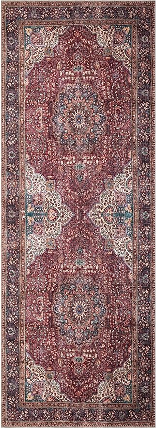 Keen Home Design 2x12 Rug - Machine Washable Runner Rug with Non-Slip Backing, Ideal for Hallway, Entryway, Kitchen, Laundry Room - Vintage, Easy Clean, Durable, Low Pile - (2'6" x 12')