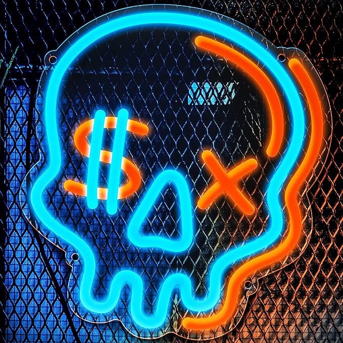 Eufrozy Halloween Neon Sign for Boys Room, Cool Skull Led Signs Kids Bedroom Decor, 6 Dimmable USB Powered Led Lights for Teenage Gamer Wall Decor Man Cave Gifts Blue Skeleton Decorations