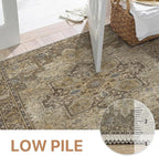 GENIMO 9x12 Area Rugs for Living Room, Machine Washable Non Slip Vintage Rugs, Low Pile Lightweight Chenille Print Rug for Bedroom, Dining Room, Home Office, Rustic Brown