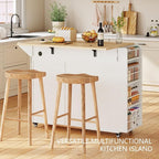 Kitchen Island with Drop Leaf & Power Outlet, Rolling Kitchen Island on Wheels with Trash Can Storage, Island Table Bar Cart with Spice Rack, Towel Rack, Drawers, Mobile Kitchen Carts on Wheels