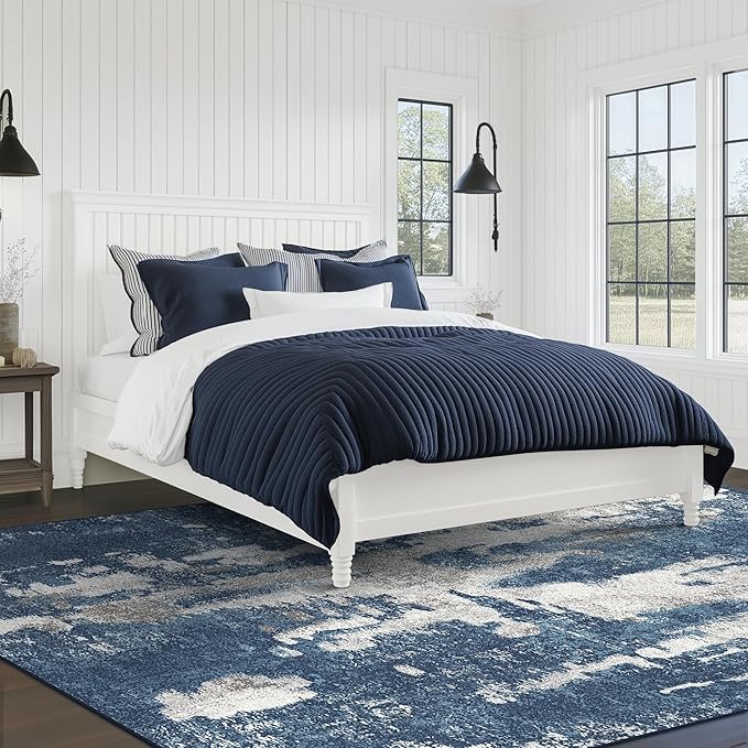 Area Rugs 8x10 for Living Room Bedroom Machine Washable Modern Abstract Soft Large Blue Rugs with Non Slip Backing, Floor Carpet for Dining Room